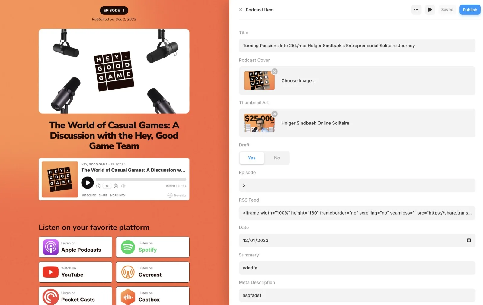 Hey, Good Game episode landing page