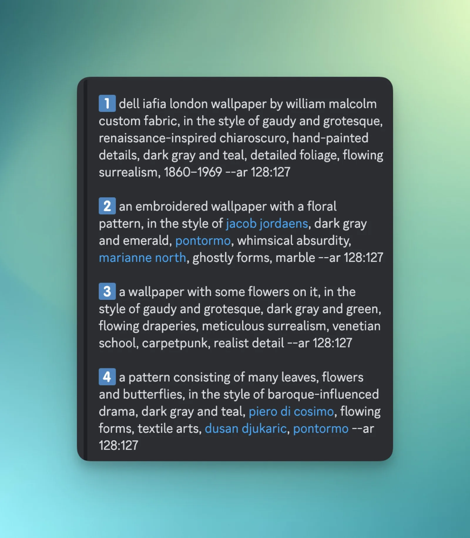 Four Midjourney prompts