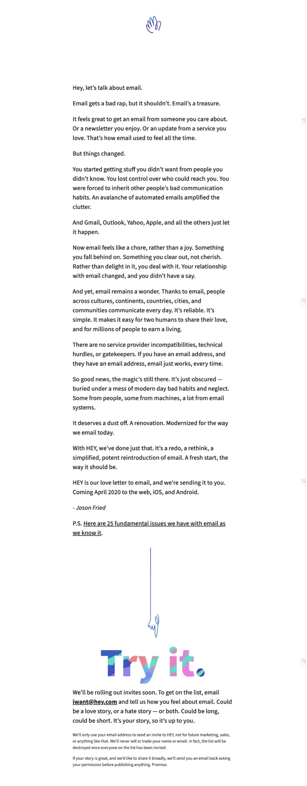 Hey.com landing page waitlist