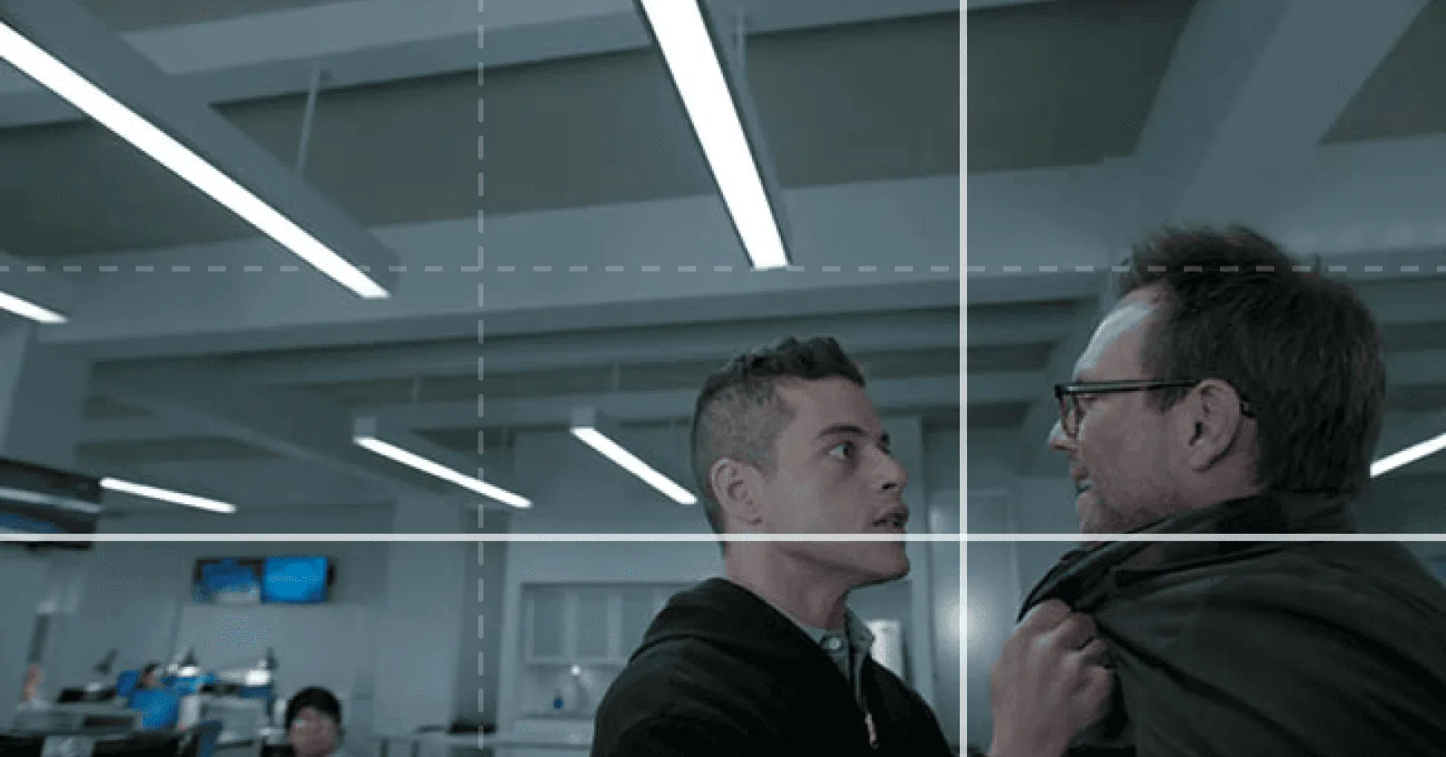 Using the lower quadrant to compose the shot in Mr. Robot