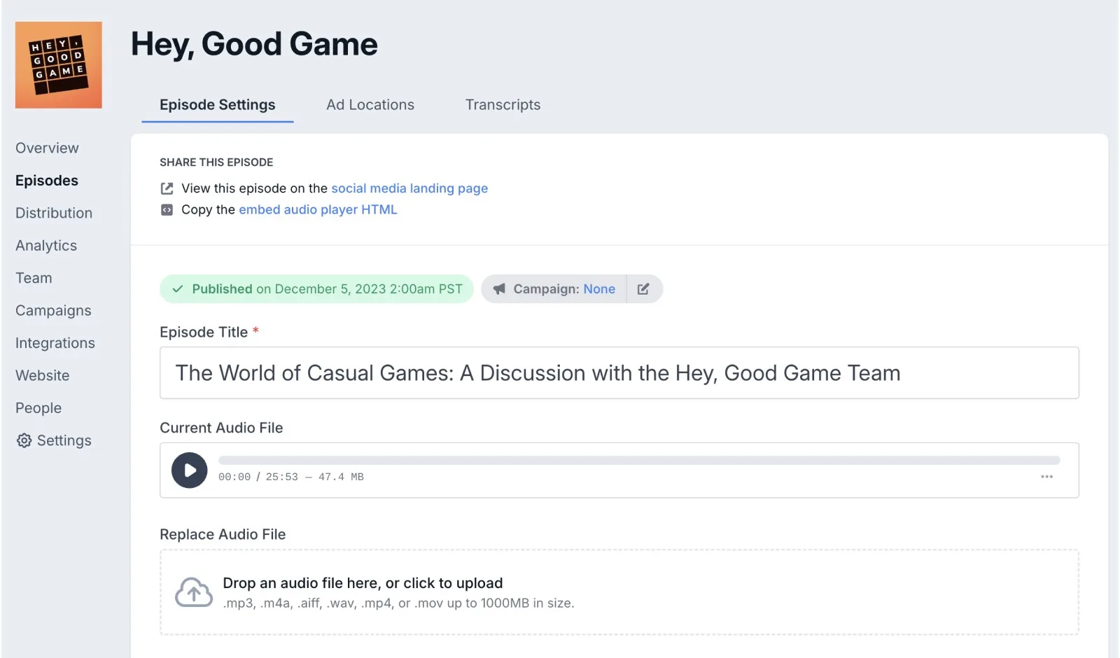 Settings in Transistor.fm