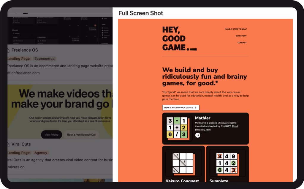 Full page screenshot examples