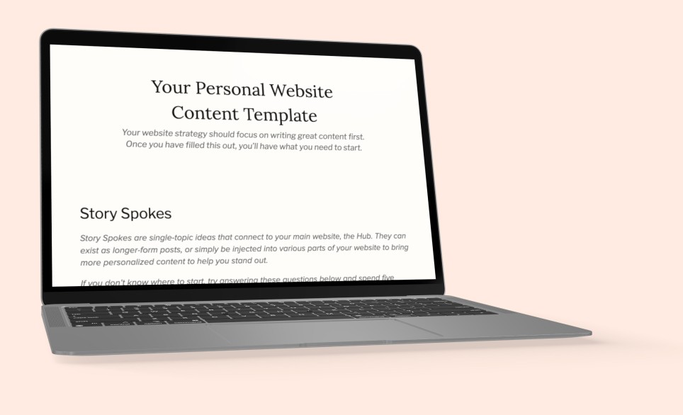 Personal website content template preview on laptop